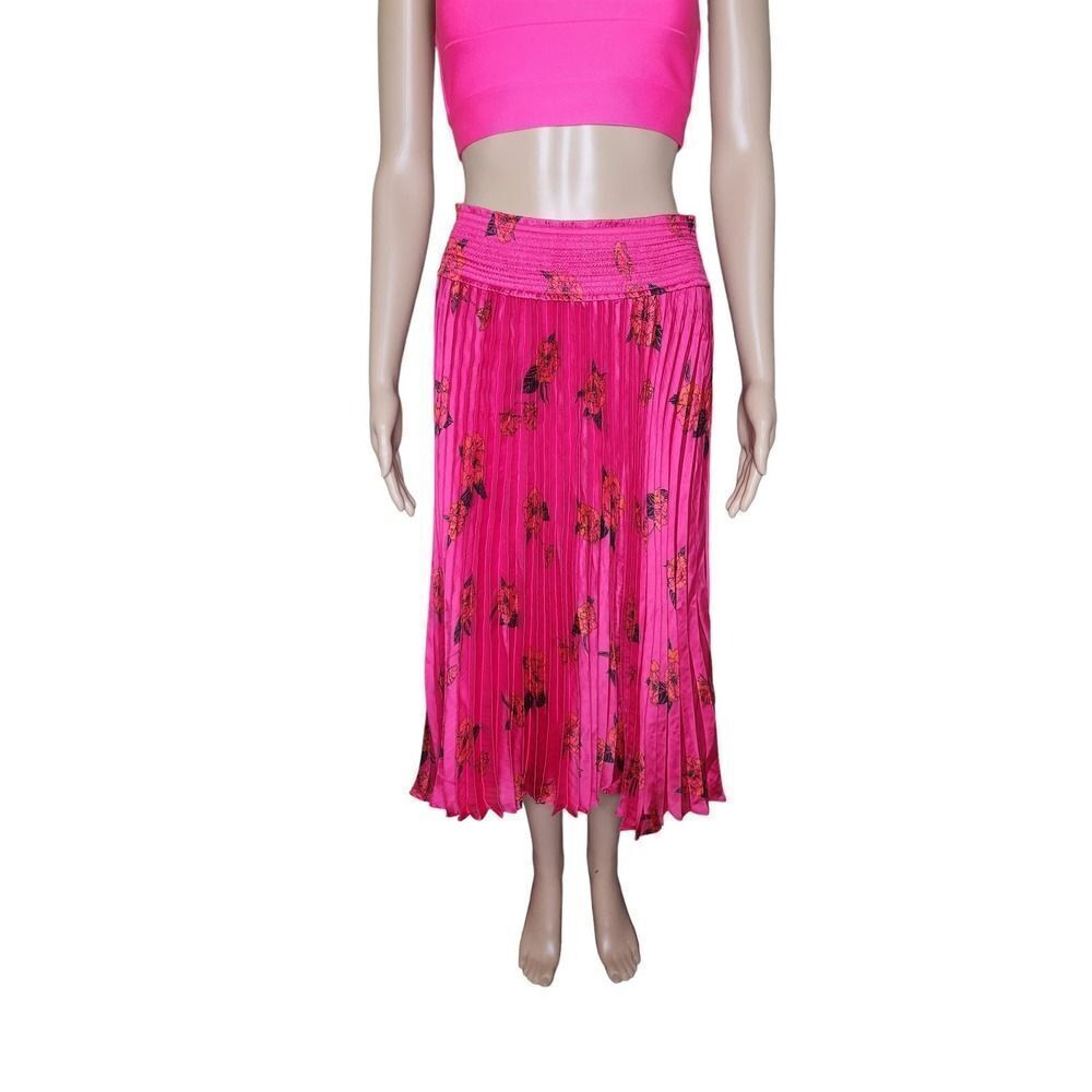 Banana Republic midnight floral women's red accordion pleat midi skirt Medium